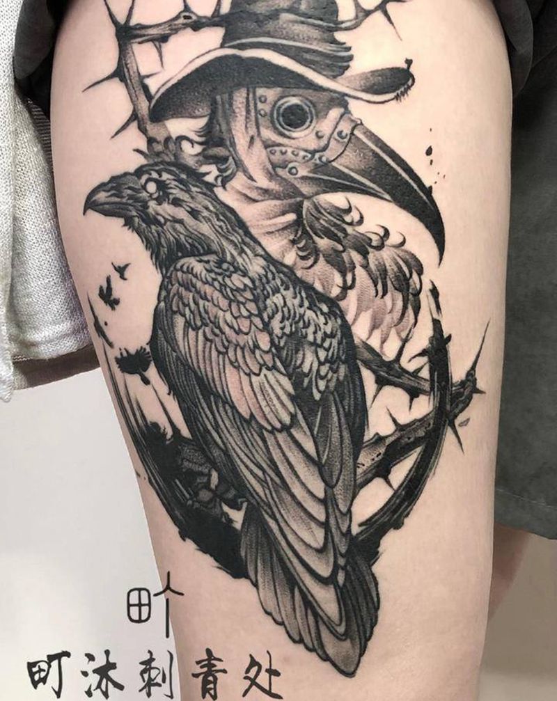 乌鸦乌鸦纹身图片_手臂腿部点刺纹身图案
