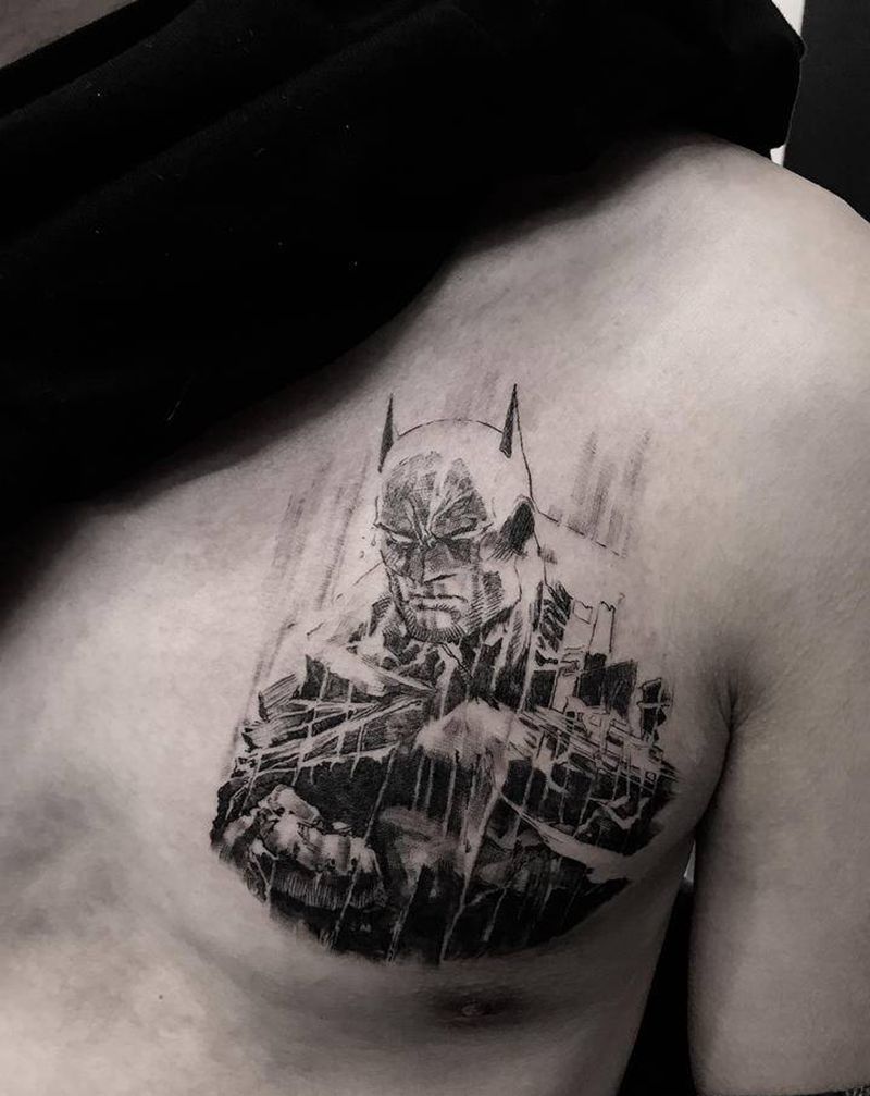 蝙蝠侠纹身图片_胸部欧美写实蝙蝠侠Batman纹身图案