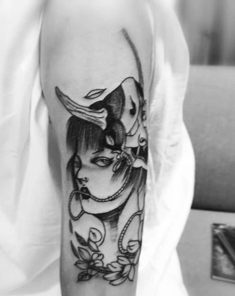 艺妓纹身图片_手臂腿部新传统纹身图案