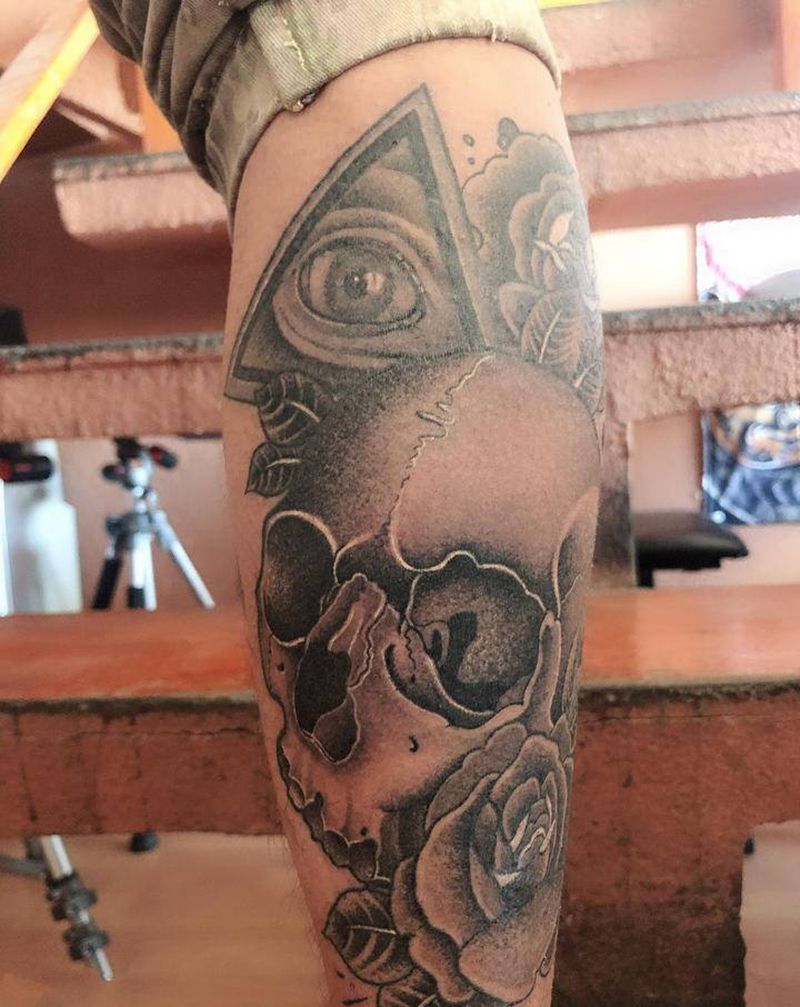 骷髅纹身图片_腿部纹身图案