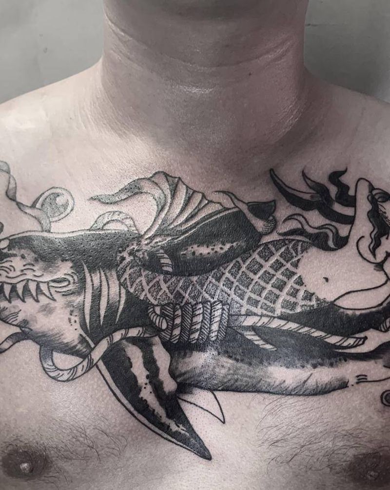 花胸纹身图片_胸部Old School纹身图案