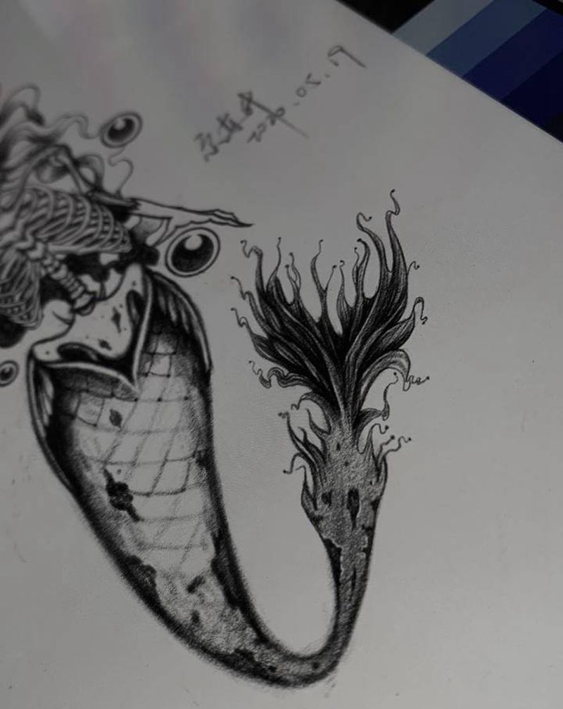暗黑人鱼纹身图片_手臂欧美写实人鱼纹身图案