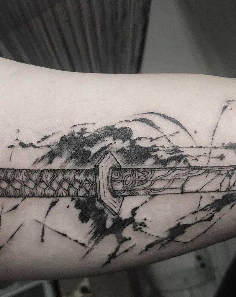 千刃纹身图片_手部手臂武士刀兵器动漫纹身图案