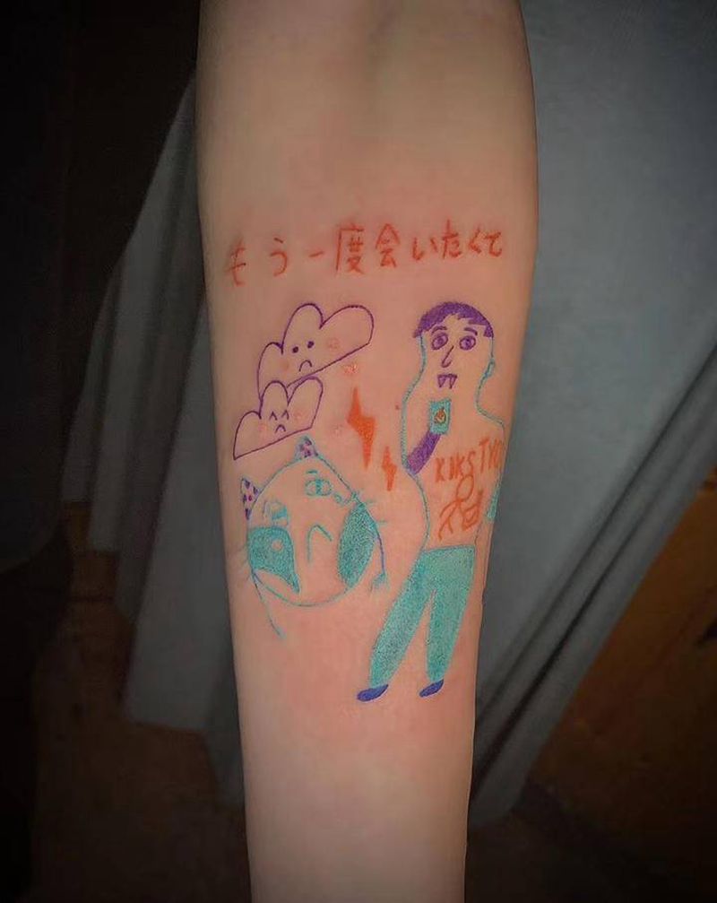 抽象线条 根据客人想法设计纹身图片_手臂小清新纹身图案