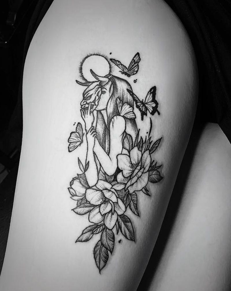 素花纹身图片_腿部纹身图案