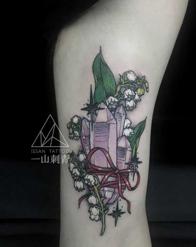 铃兰纹身图片_手部手臂New School铃兰水晶new school纹身图案