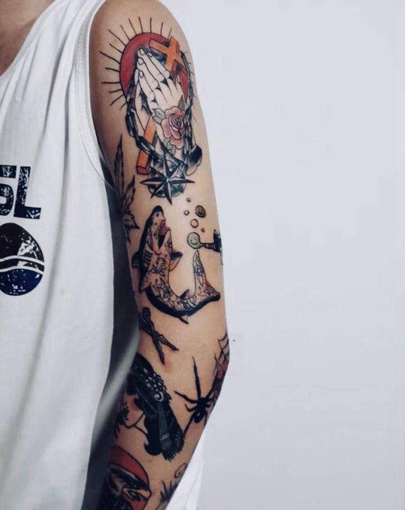 花臂纹身图片_手臂Old School纹身图案