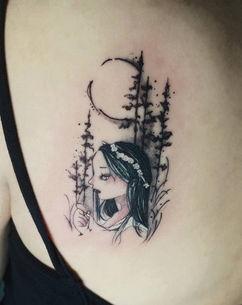 小清新纹身图片_肩部点刺纹身图案