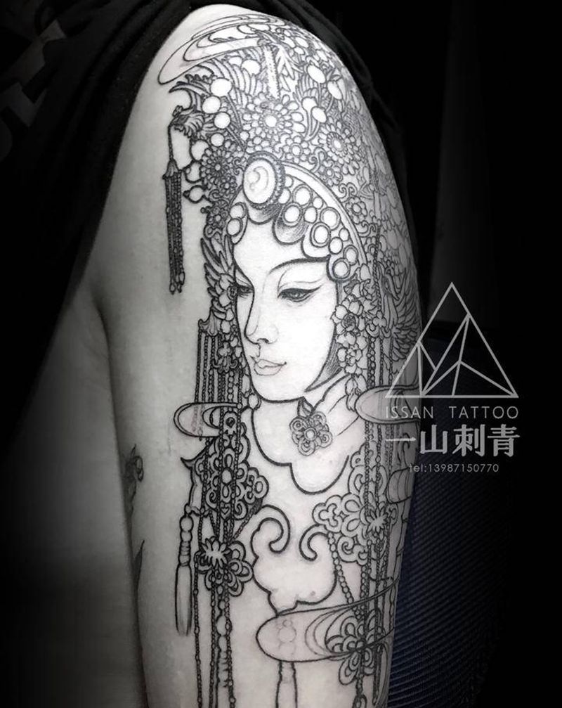 京剧杨贵妃纹身图片_手臂手部New School花旦京剧杨贵妃纹身图案