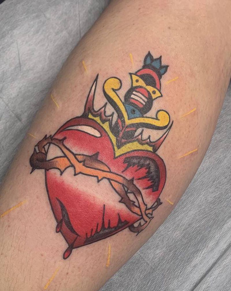 圣心拼接纹身图片_腿部手臂Old School纹身图案