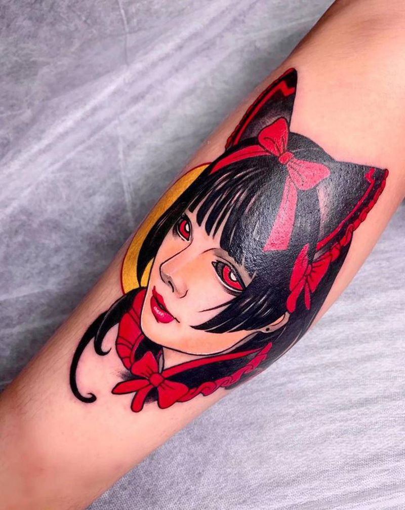 白瞳女仆纹身图片_手臂腿部New School新传统纹身图案