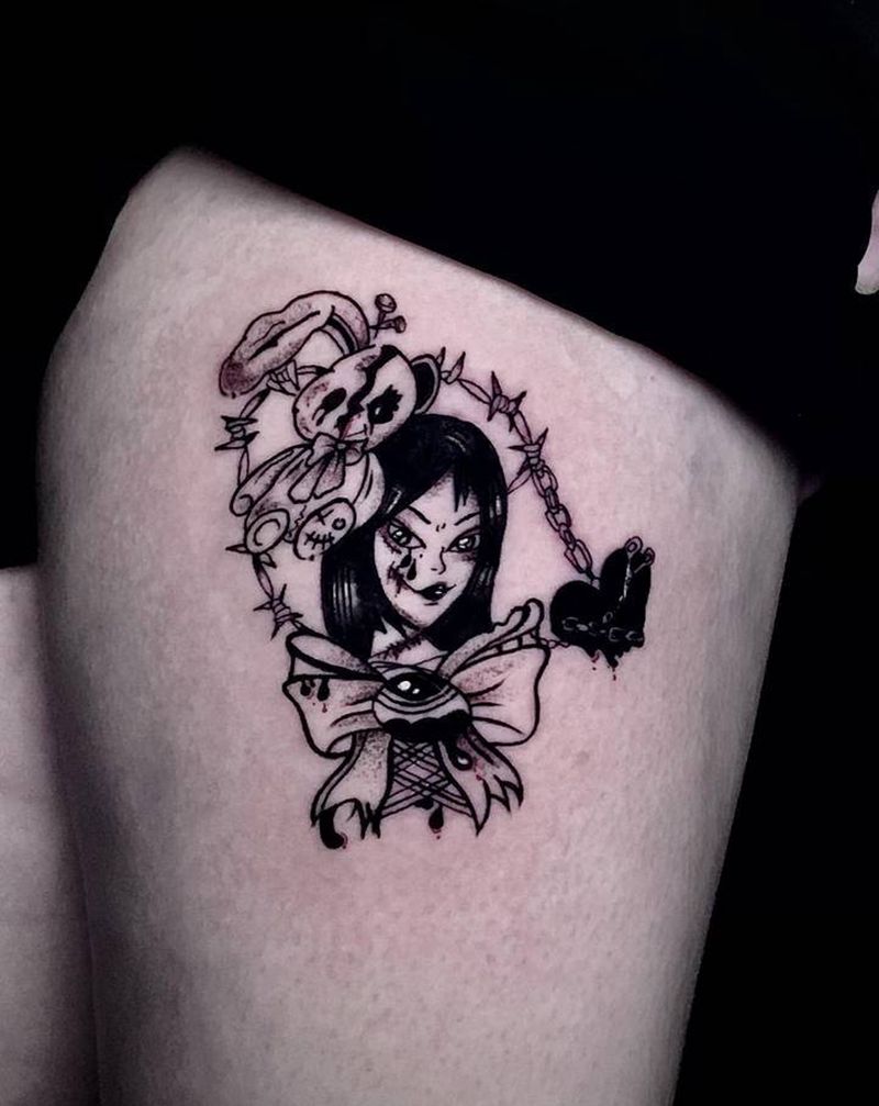 原创 暗黑 客人照片纹身图片_腿部手臂点刺纹身图案