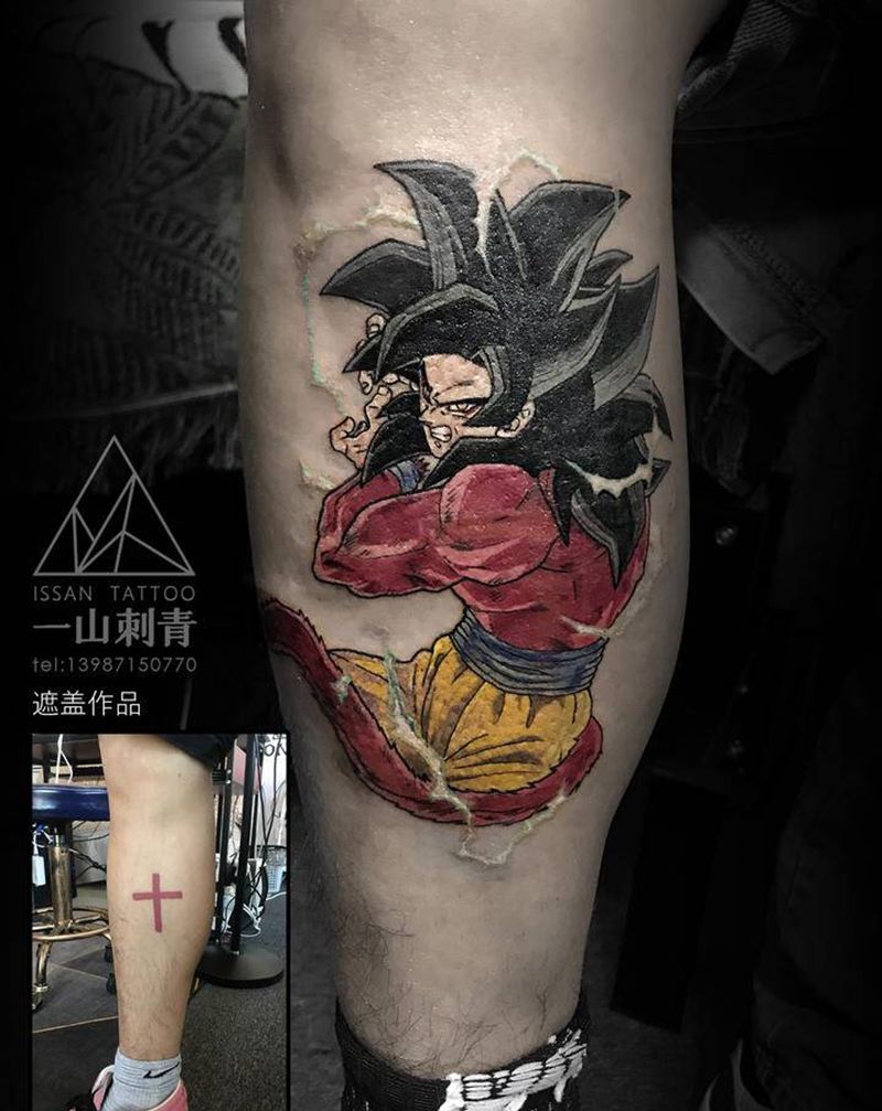 遮盖十字架纹身图片_腿部脚部龙珠遮盖纹身图案