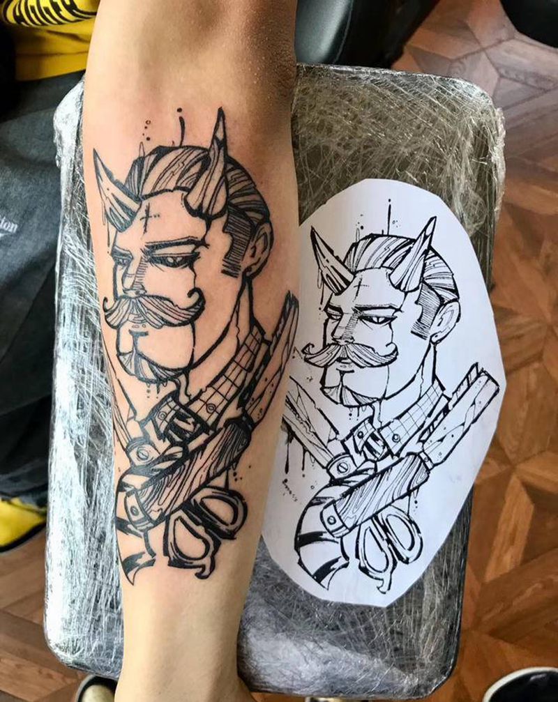Barber Tattoo纹身图片_手臂Sketch纹身图案