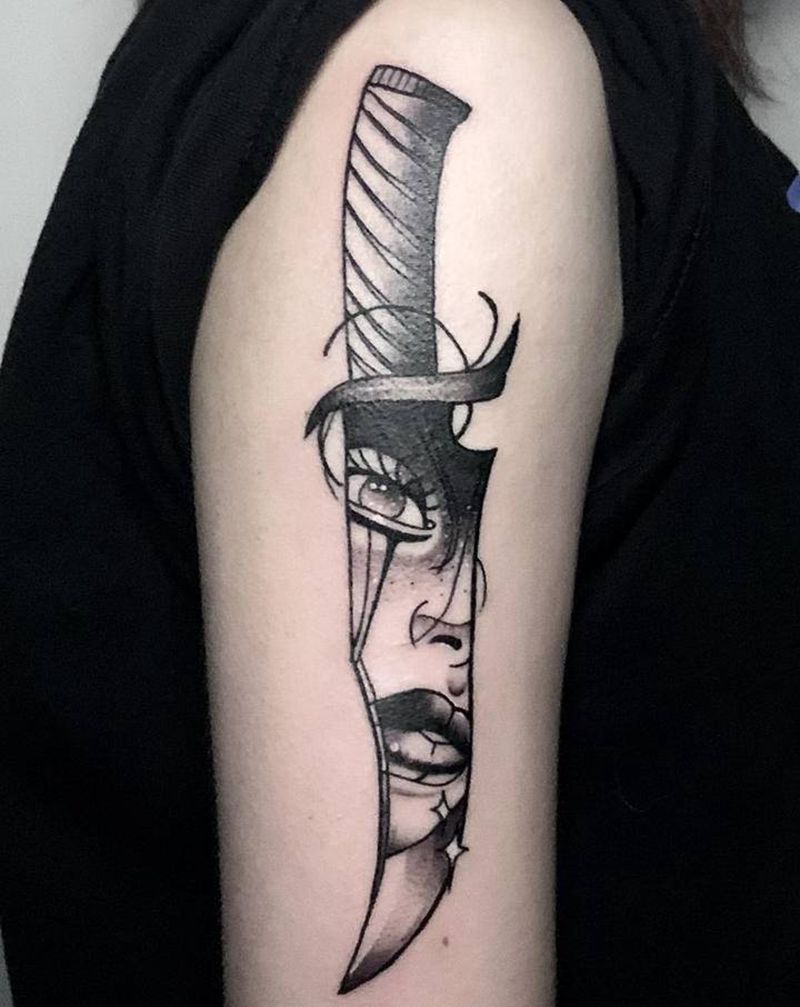 匕首纹身图片_手臂新传统纹身图案