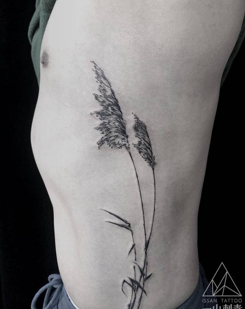 蒲苇纹身图片_腰部水墨芦苇蒲苇水墨风纹身图案
