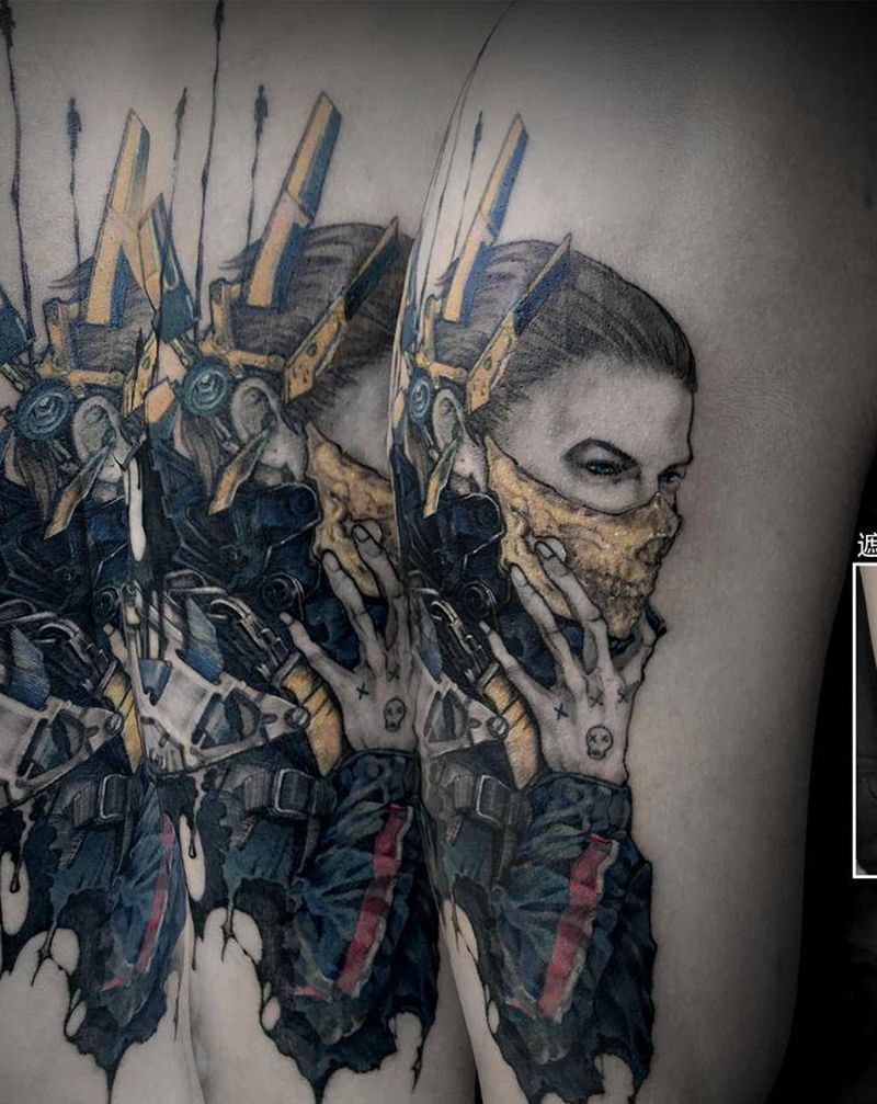 死亡搁浅Sam纹身图片_手臂New School遮盖原创死亡搁浅纹身图案
