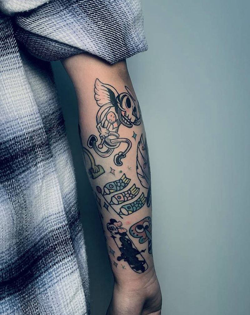 添加花臂纹身图片_手臂Old School纹身图案