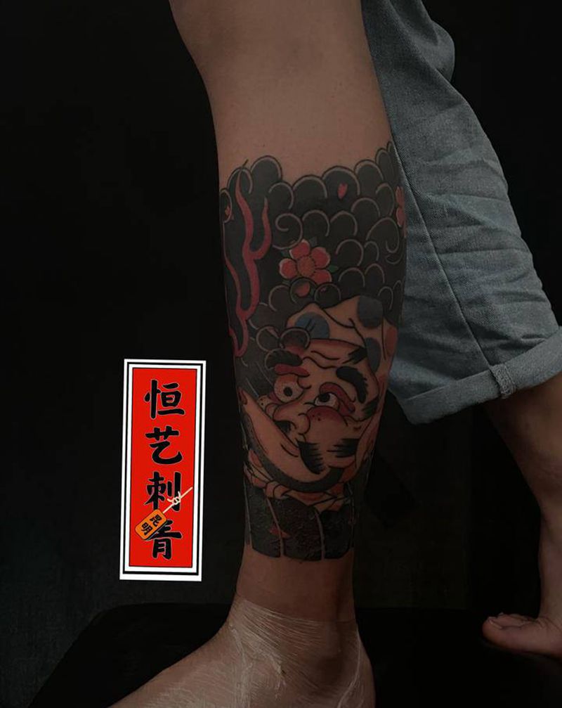 日式小腿纹身图片_老传统纹身图案