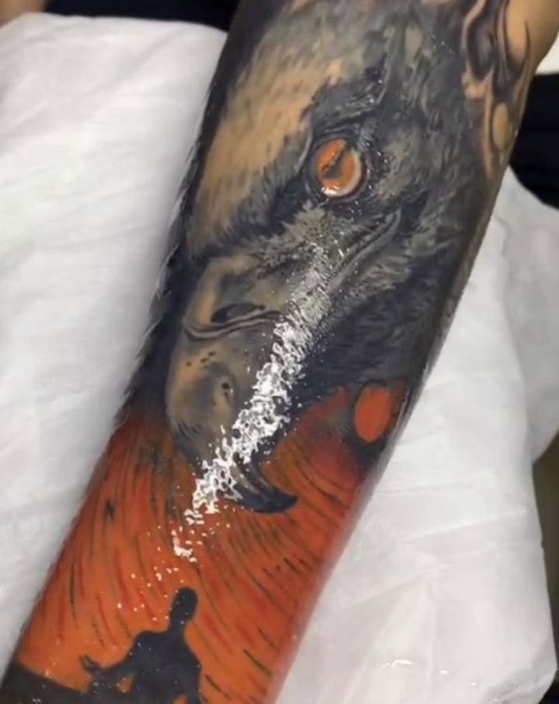 老鹰纹身图片_手臂手部欧美写实水彩纹身图案