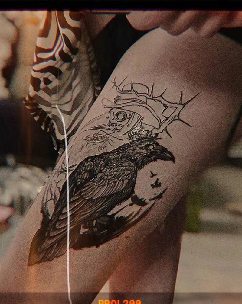 乌鸦纹身图片_欧美写实纹身图案