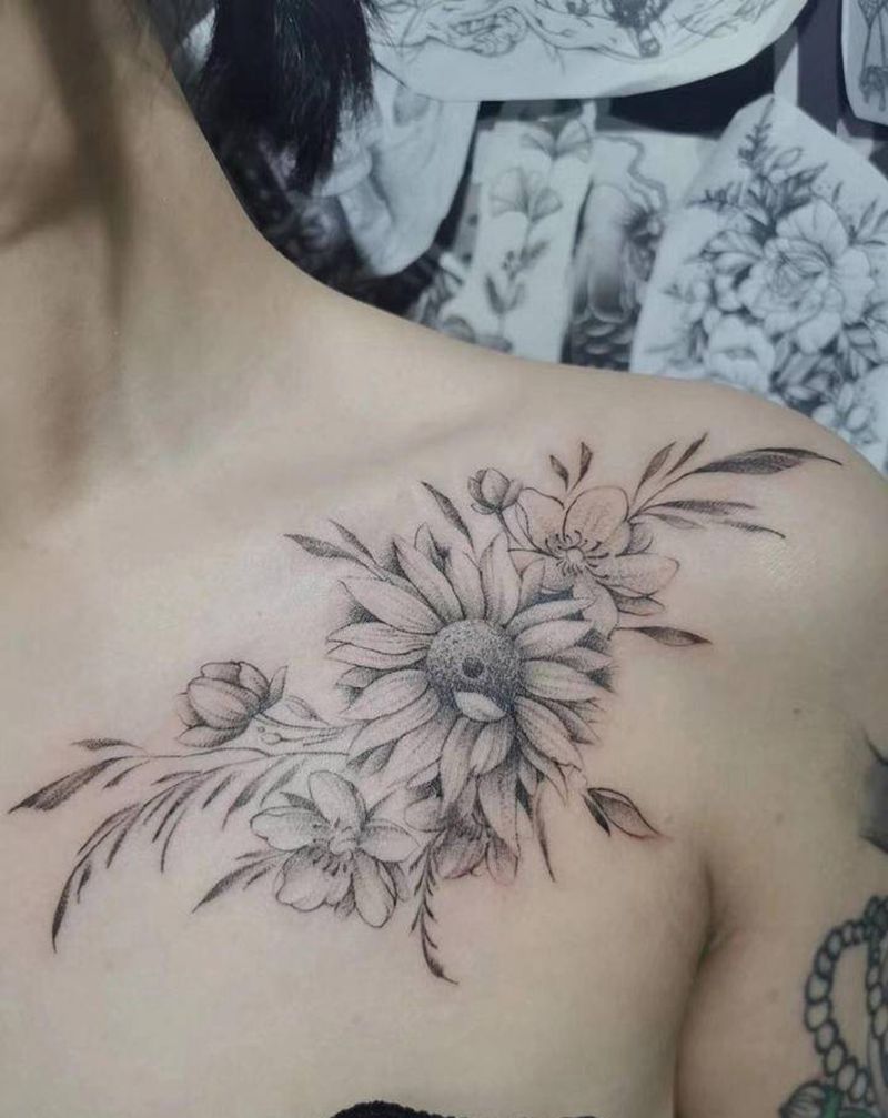 素花纹身图片_点刺纹身图案