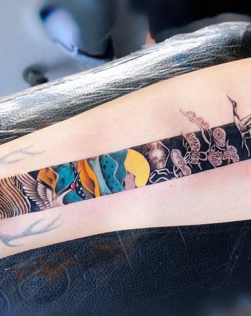 山水纹身图片_手臂水彩纹身图案