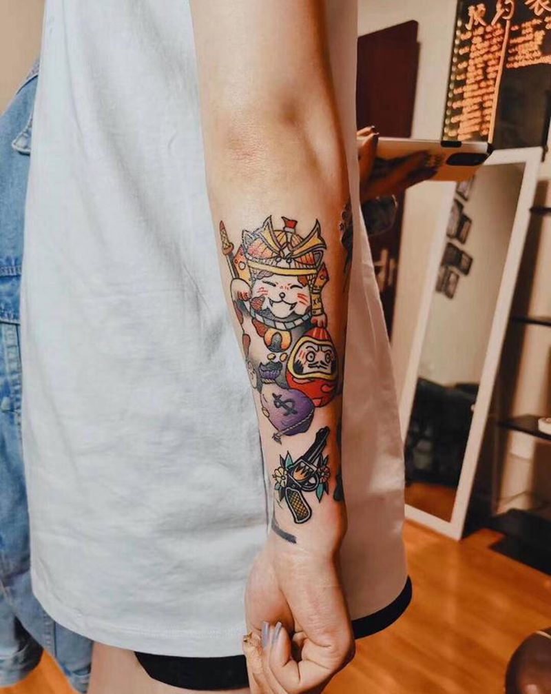 招财猫纹身图片_New School纹身图案