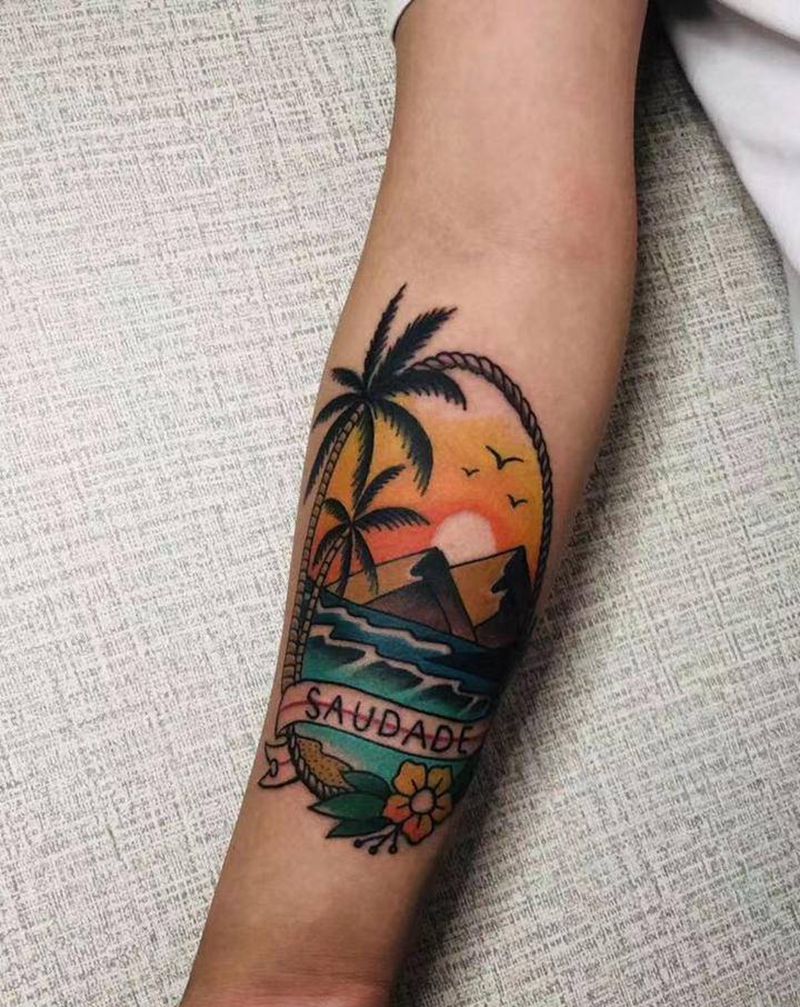 椰树 海纹身图片_New School纹身图案