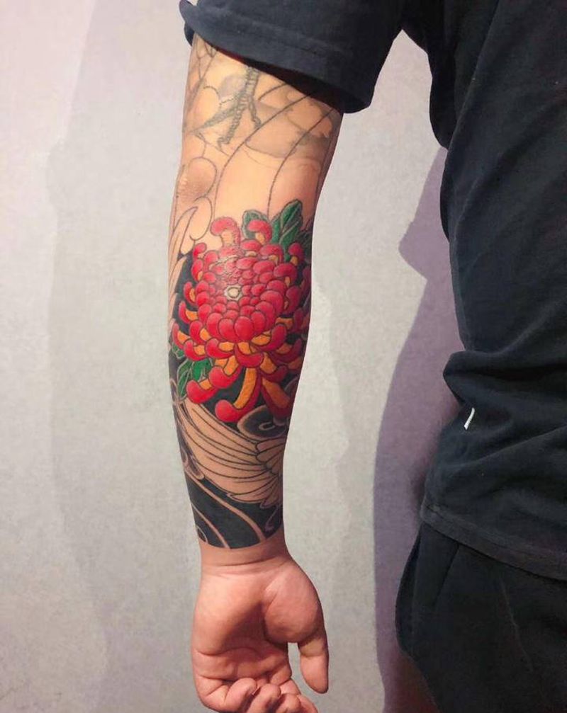 菊纹身图片_老传统纹身图案