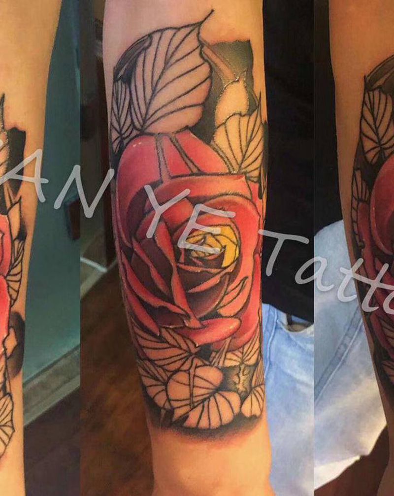 玫瑰纹身图片_New School纹身图案