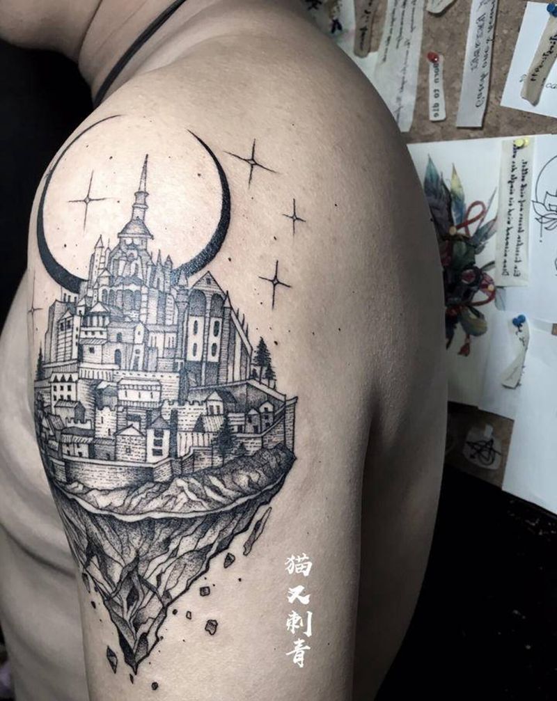城堡纹身图片_手臂纹身图案