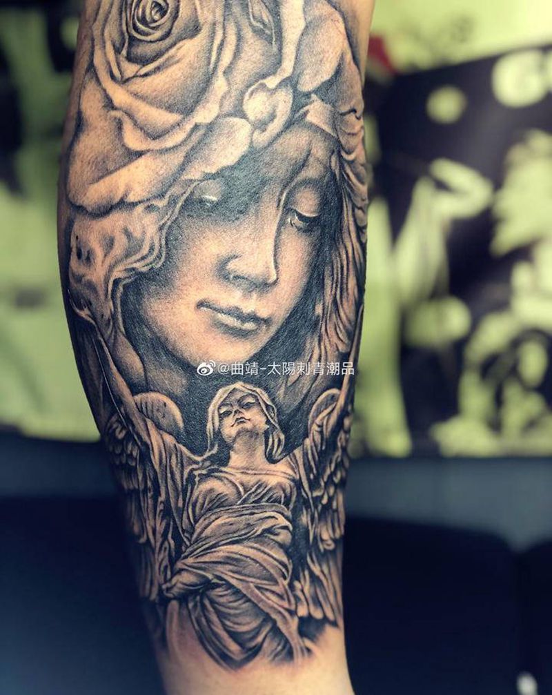 圣母纹身图片_脚部纹身图案