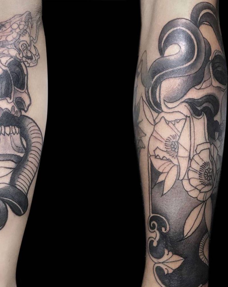 骷髅与蛇，下次上彩色纹身图片_手臂纹身图案