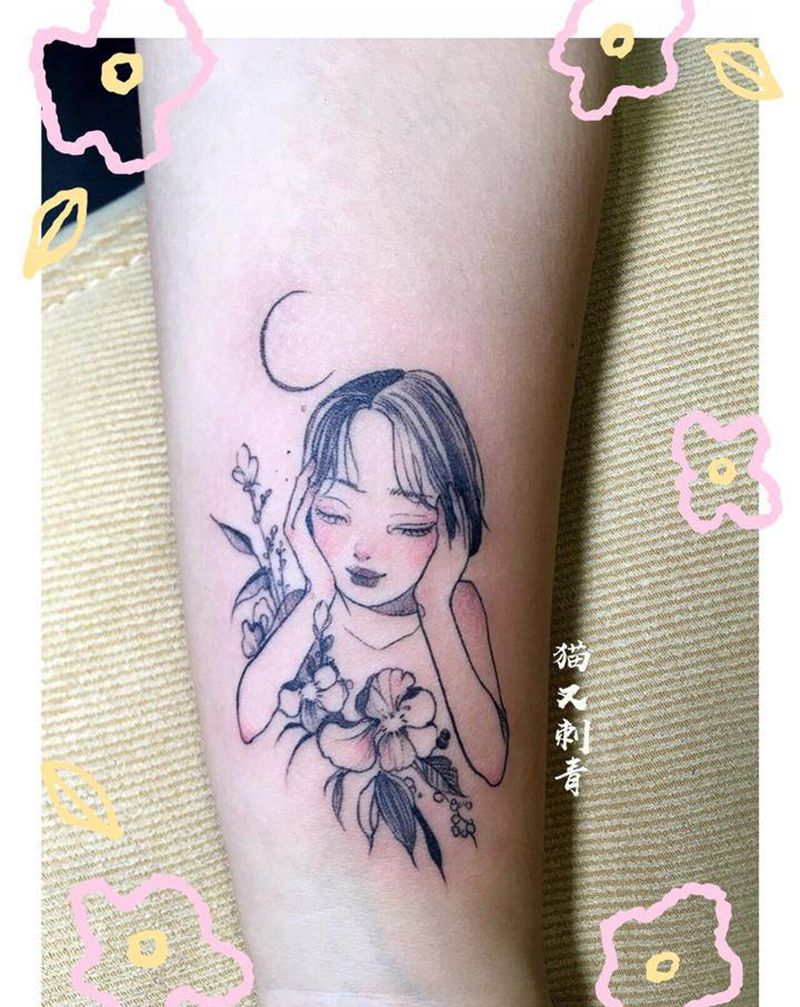 女孩纹身图片_手臂水彩纹身图案