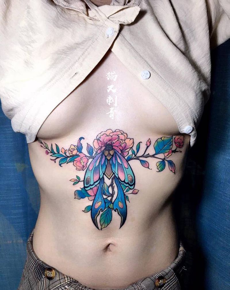 设计图稿纹身图片_腹部水彩New School纹身图案