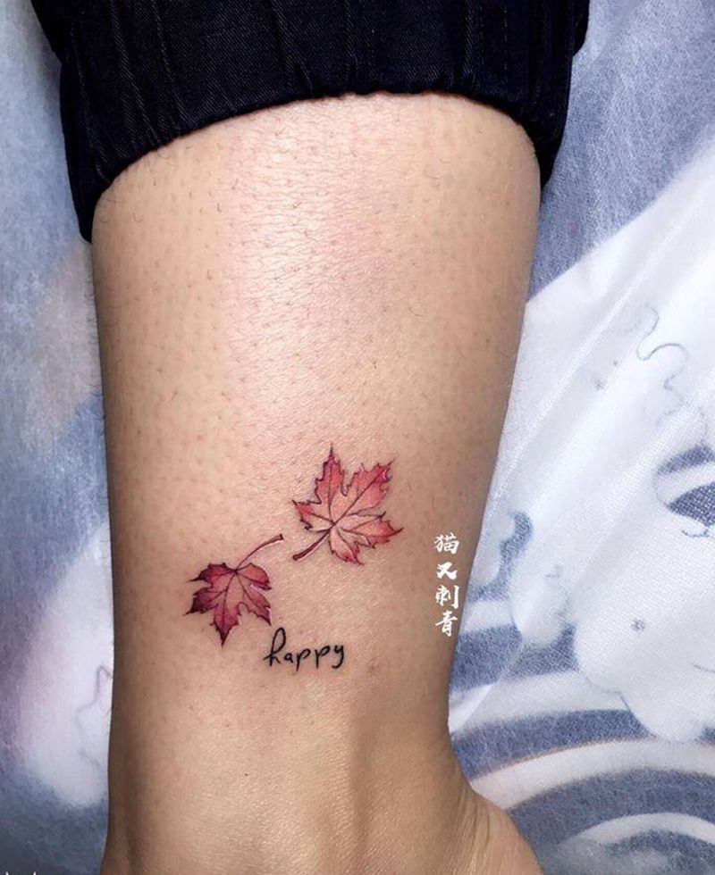 叶子纹身图片_脚部纹身图案