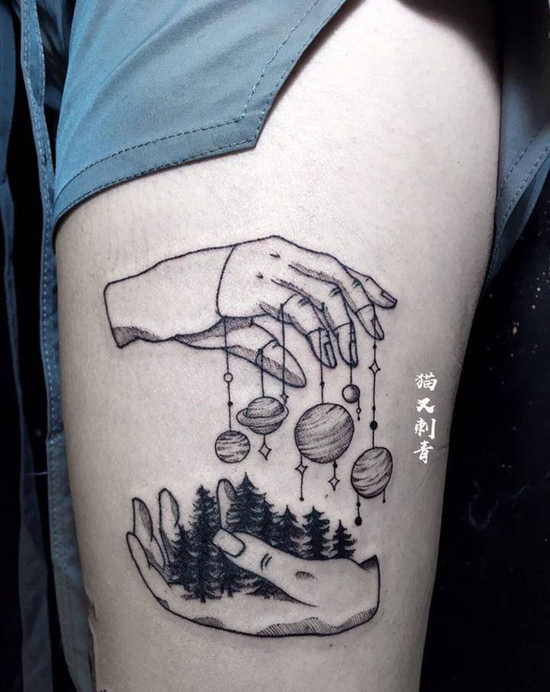 天地纹身图片_腿部纹身图案