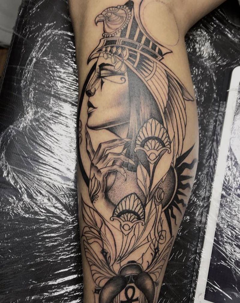 伊西斯女神(待续)纹身图片_腿部纹身图案