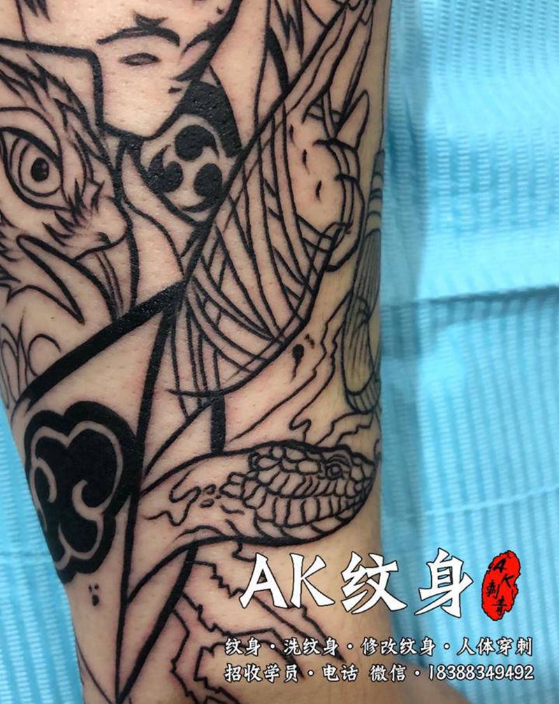 火影花臂纹身图片_手臂Old School水墨纹身图案