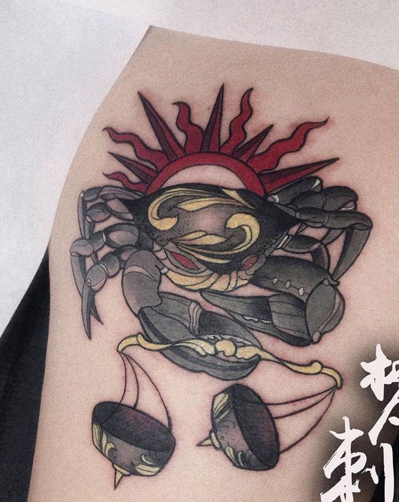 巨蟹与天枰纹身图片_腿部纹身图案