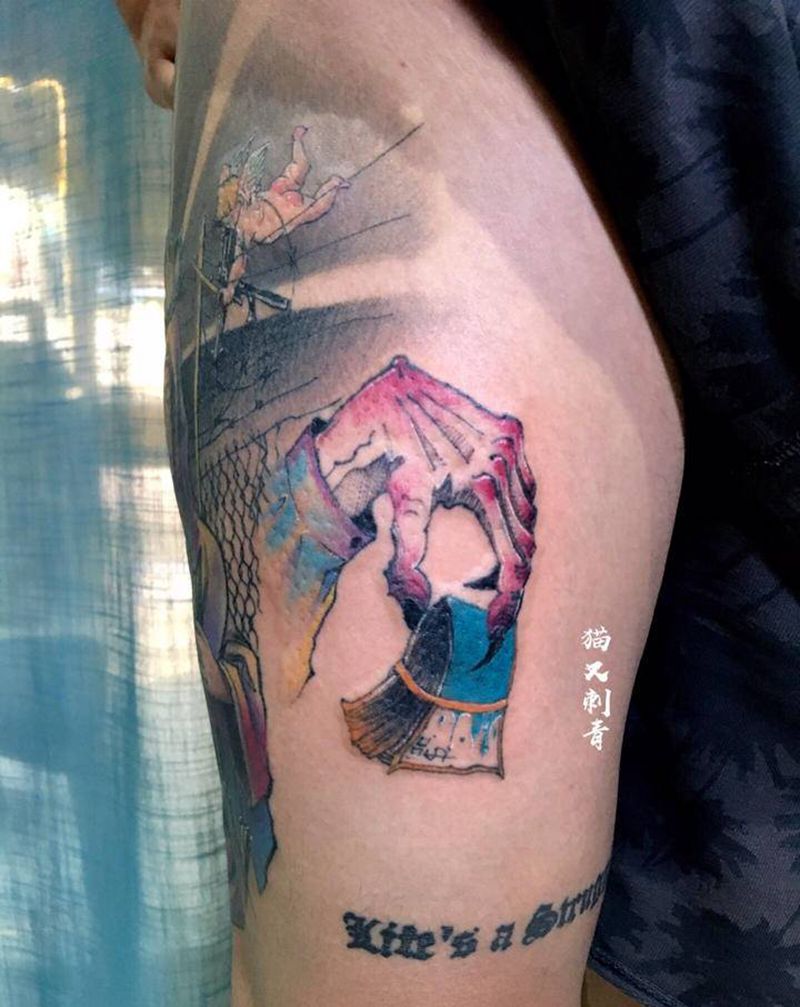 旧纹身上色纹身图片_腿部New School纹身图案