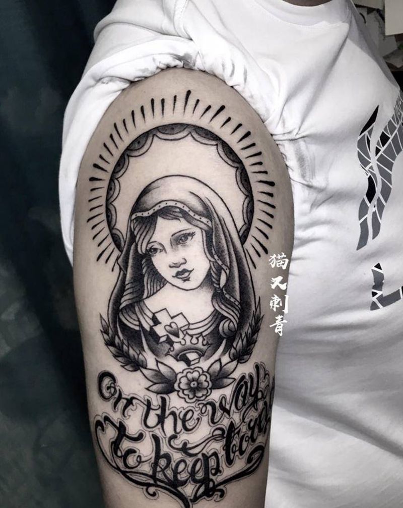 圣母纹身图片_手臂Old School纹身图案
