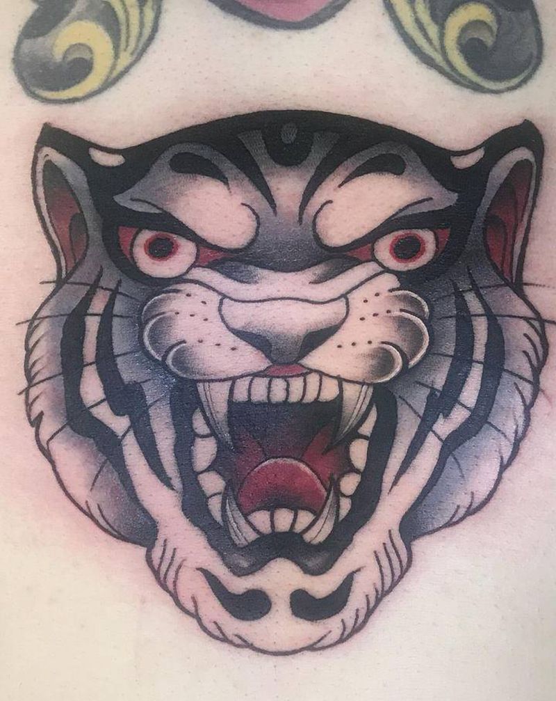 Old school大猫咪纹身图片_腹部纹身图案