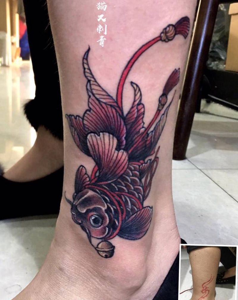 小遮盖纹身图片_腿部纹身图案