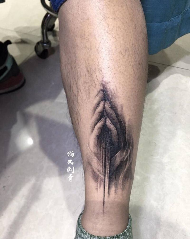 素描纹身图片_腿部纹身图案