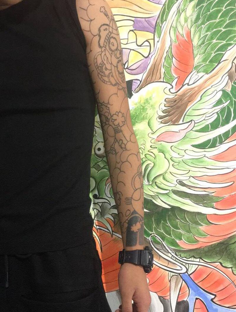 老传统花臂纹身图片_手部老传统元素纹身图案