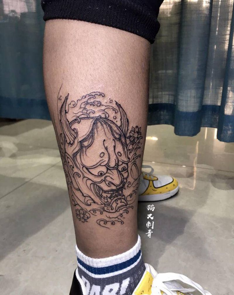 小般若纹身图片_腿部纹身图案