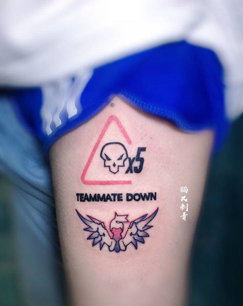 天使五杀纹身图片_腿部纹身图案