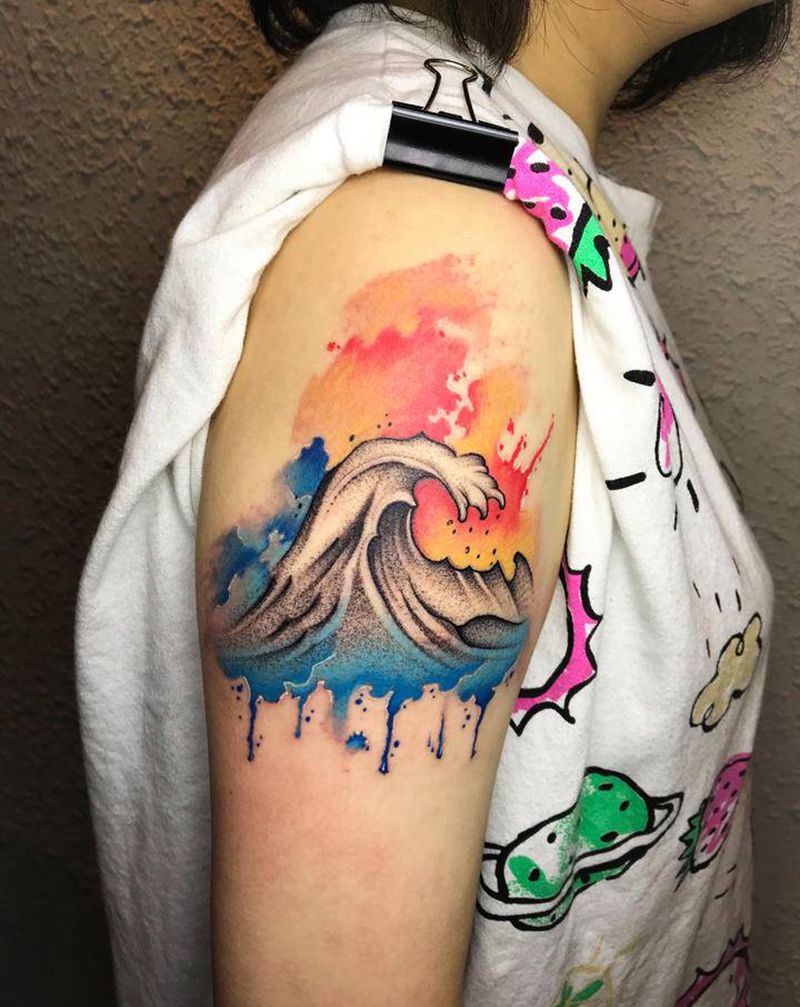 山海纹身图片_水墨纹身图案